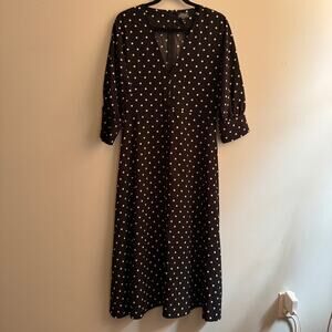 Abbott Elementary Polka Dot Dress Black Front Button Back Zip 3/4 Sleeve Sz M